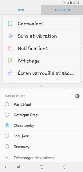 Galaxy Note8: Style et taille de la police (SM-N950W)
