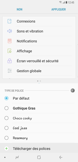 Galaxy Note8: Style et taille de la police (SM-N950W)