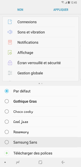 Galaxy Note8: Style et taille de la police (SM-N950W)