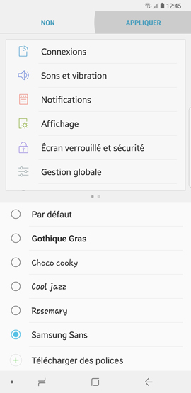 Galaxy Note8: Style et taille de la police (SM-N950W)
