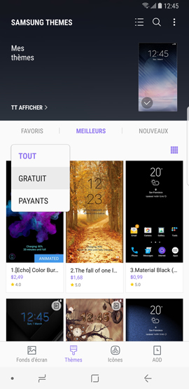 Galaxy Note8: Télécharger et installer un thème (SM-N950W)