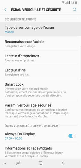Galaxy Note8: Modifier le type de verrouillage de l'écran (SM-N950W)