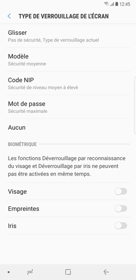 Galaxy Note8: Modifier le type de verrouillage de l'écran (SM-N950W)
