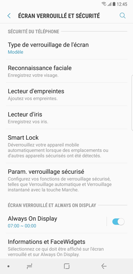 Galaxy Note8: Type de verrouillage « Modèle » (SM-N950W)