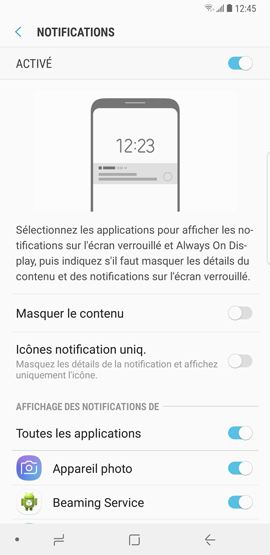 Galaxy Note8: Notifications sur l'écran de verrouillage (SM-N950W)