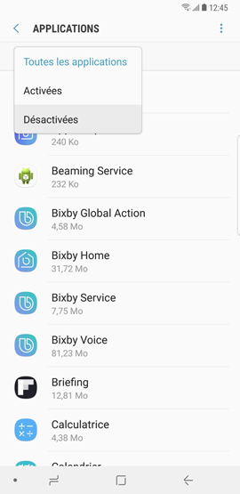 Comment désinstaller ou désactiver les applications présentes sur mon Galaxy Note 8 ?