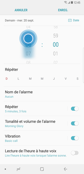 Galaxy Note8: Alarme de réveil (SM-N950W)
