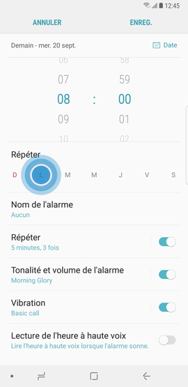 Galaxy Note8: Alarme de réveil (SM-N950W)