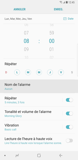 Galaxy Note8: Alarme de réveil (SM-N950W)