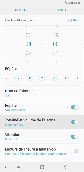 Galaxy Note8: Alarme de réveil (SM-N950W)
