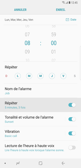 Galaxy Note8: Alarme de réveil (SM-N950W)
