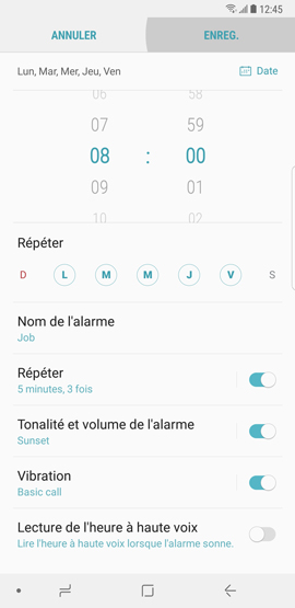 Galaxy Note8: Alarme de réveil (SM-N950W)
