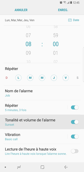 Galaxy Note8: Alarme de réveil (SM-N950W)