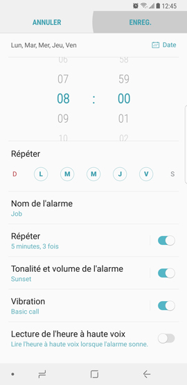 Galaxy Note8: Alarme de réveil (SM-N950W)