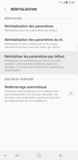 Effacer les données de mon Galaxy Note 8 et réinitialiser les paramètres par défaut ?