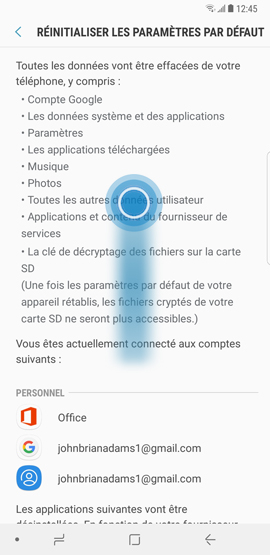 Effacer les données de mon Galaxy Note 8 et réinitialiser les paramètres par défaut ?