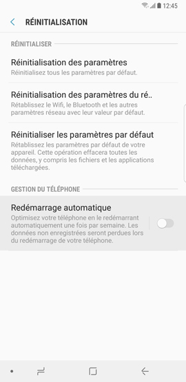 Comment activer la fonction redémarrage automatique sur mon Samsung Galaxy Note 8 ?