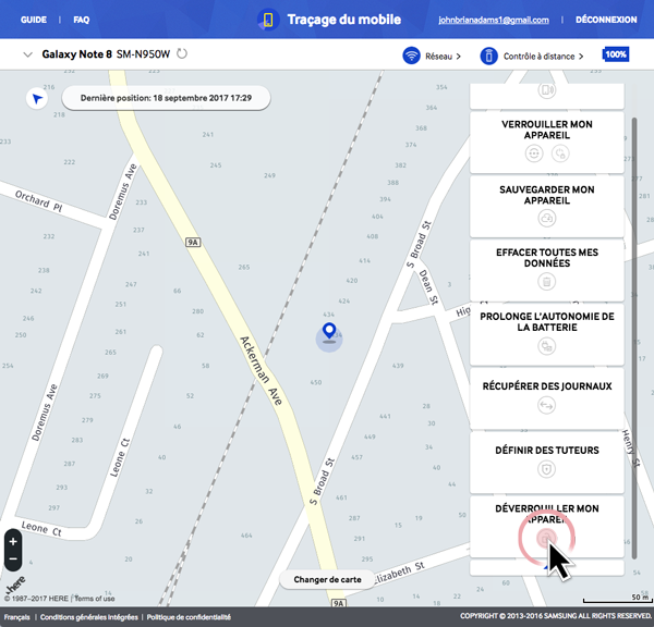 Traçage du mobile, Comment faire pour déverrouiller mon Samsung Galaxy Note 8 à distance ?