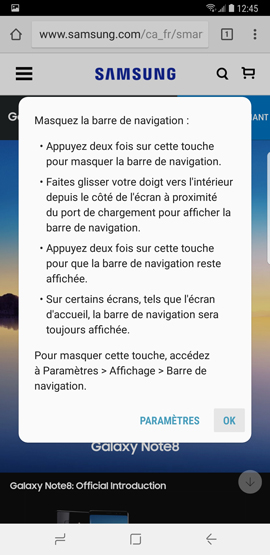 Comment afficher ou masquer la barre de navigation de mon Samsung Galaxy Note 8 ?