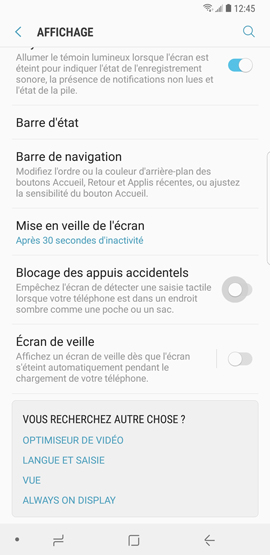 Activer la fonction blocage des appuis accidentels 2