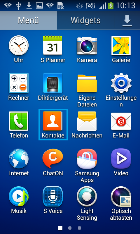 Drücken Sie auf das Kontakte-Symbol auf dem Startbildschirm des Gerätes