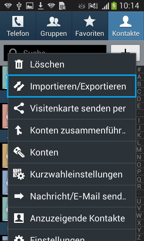 Wählen Sie Importieren/Exportieren
