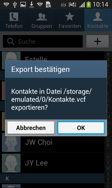 Export bestätigen