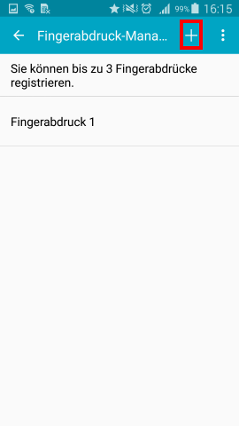Um einen zusätzlichen Fingerabdruck zu registrieren, tippen Sie auf das +-Symbol und befolgen Sie die Anweisungen am Bildschirm