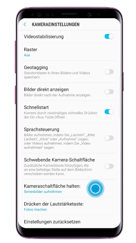 Tippen Sie im Vorschau-Bildschirm auf «Einstellungen»