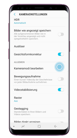 Tapez sur « Modification modes appareil photo »