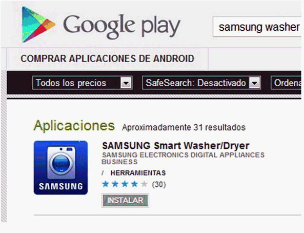 Utilización de programa Samsung Smart Washer / Dryer