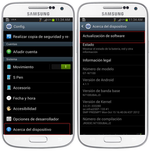 Proceso de actualización de Software mediante la opción FOTA (Android 2.x , 4.x)