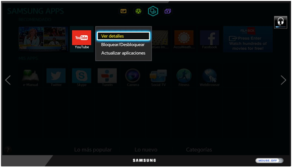 Samsung Smart TV (Modelos Serie H: 2014): ¿Cómo actualizar las aplicaciones instaladas?