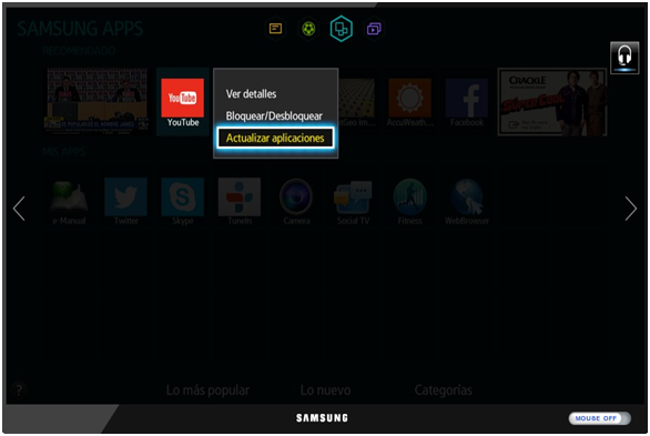 Samsung Smart TV (Modelos Serie H: 2014): ¿Cómo actualizar las aplicaciones instaladas?