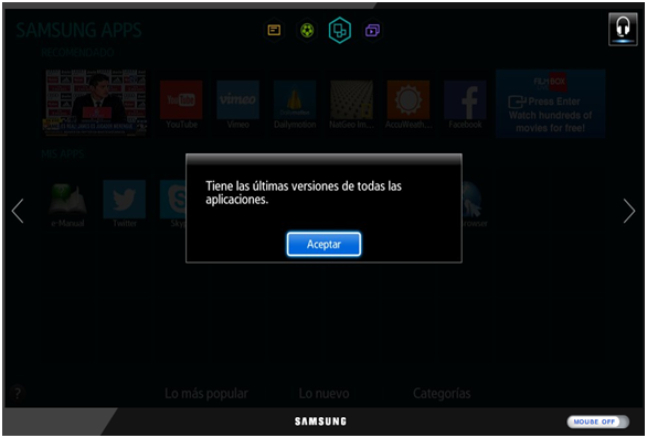 Samsung Smart TV (Modelos Serie H: 2014): ¿Cómo actualizar las aplicaciones instaladas?