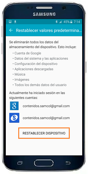 Galaxy S6/S6 Edge: ¿Cómo restablecer el teléfono a sus valores de fábrica?