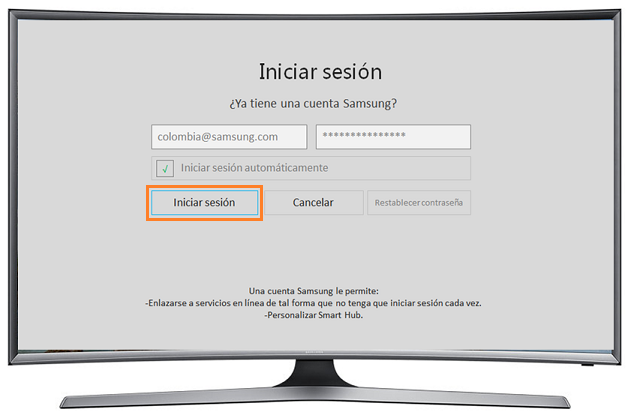 Curvo Smart TV J6500 Serie 6 - ¿Cómo registrar una cuenta Samsung existente?