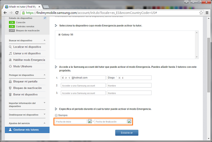 Galaxy - ¿Cómo vincular un tutor para casos de emergencias o desastres?