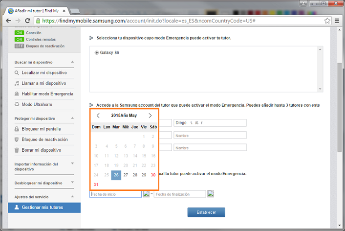 Galaxy - ¿Cómo vincular un tutor para casos de emergencias o desastres?