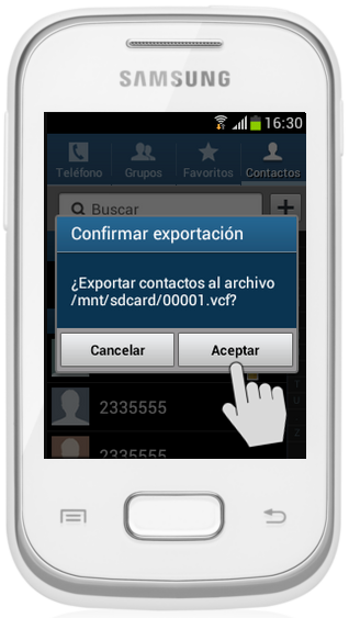Galaxy pocket - ¿Cómo exportar Contactos a la Memoria o Tarjeta SD?