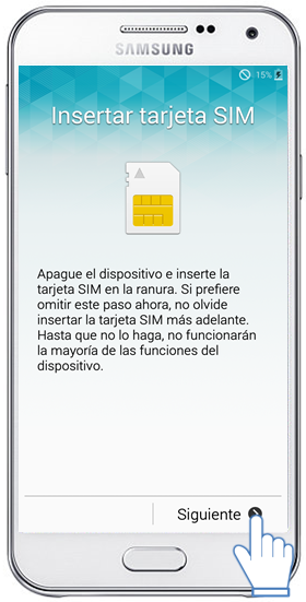 Galaxy E5 - ¿Cómo realizo la configuración inicial en mi dispositivo?