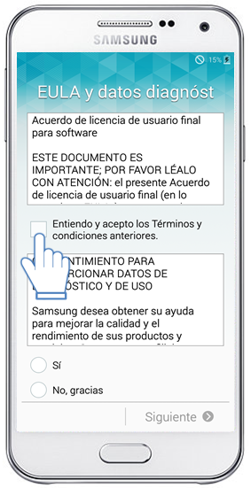 Galaxy E5 - ¿Cómo realizo la configuración inicial en mi dispositivo?