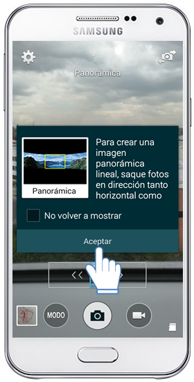Galaxy E5 - ¿Cómo tomar una fotografía Panorámica?