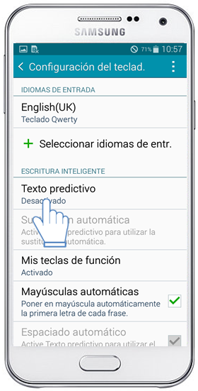 Galaxy E5 - ¿Cómo activar el Texto predictivo?