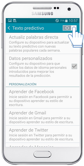 Galaxy E5 - ¿Cómo activar el Texto predictivo?