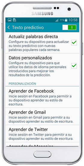Galaxy E5 - ¿Cómo activar el Texto predictivo?