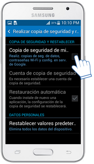 Galaxy Core2 - ¿Cómo resTablecer los valores de fábrica?