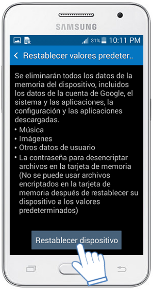 Galaxy Core2 - ¿Cómo resTablecer los valores de fábrica?