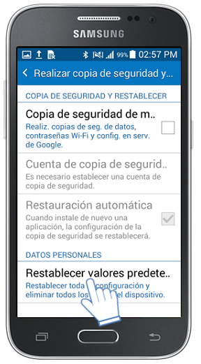 Galaxy Core Prime: ¿Cómo restablecer el sistema a sus valores por defecto?
