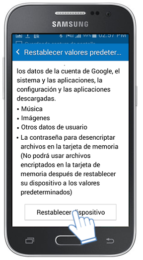 Galaxy Core Prime: ¿Cómo restablecer el sistema a sus valores por defecto?